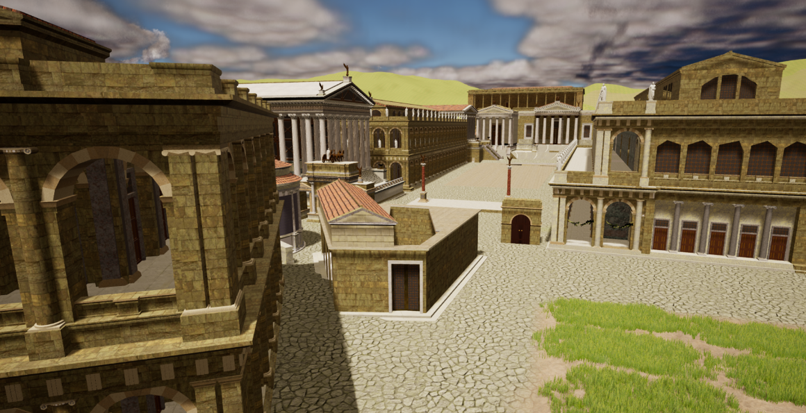 Screen capture of a Roman forum from the Lingua Vitae VR experience