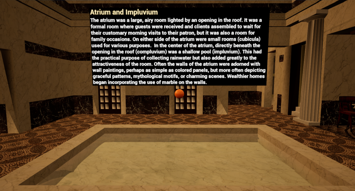A screen capture of a Roman atrium and impluvium in the Lingua Vitae VR experience