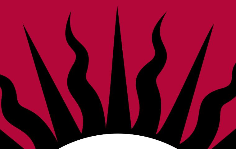 top only of Jesuit seal, red background.