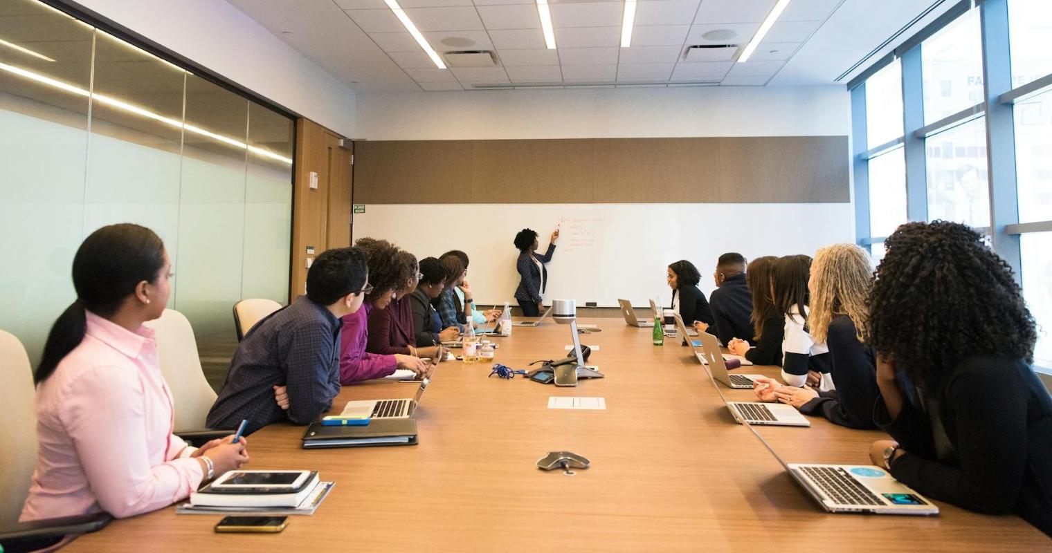 Conference room of professionals having a productive meeting