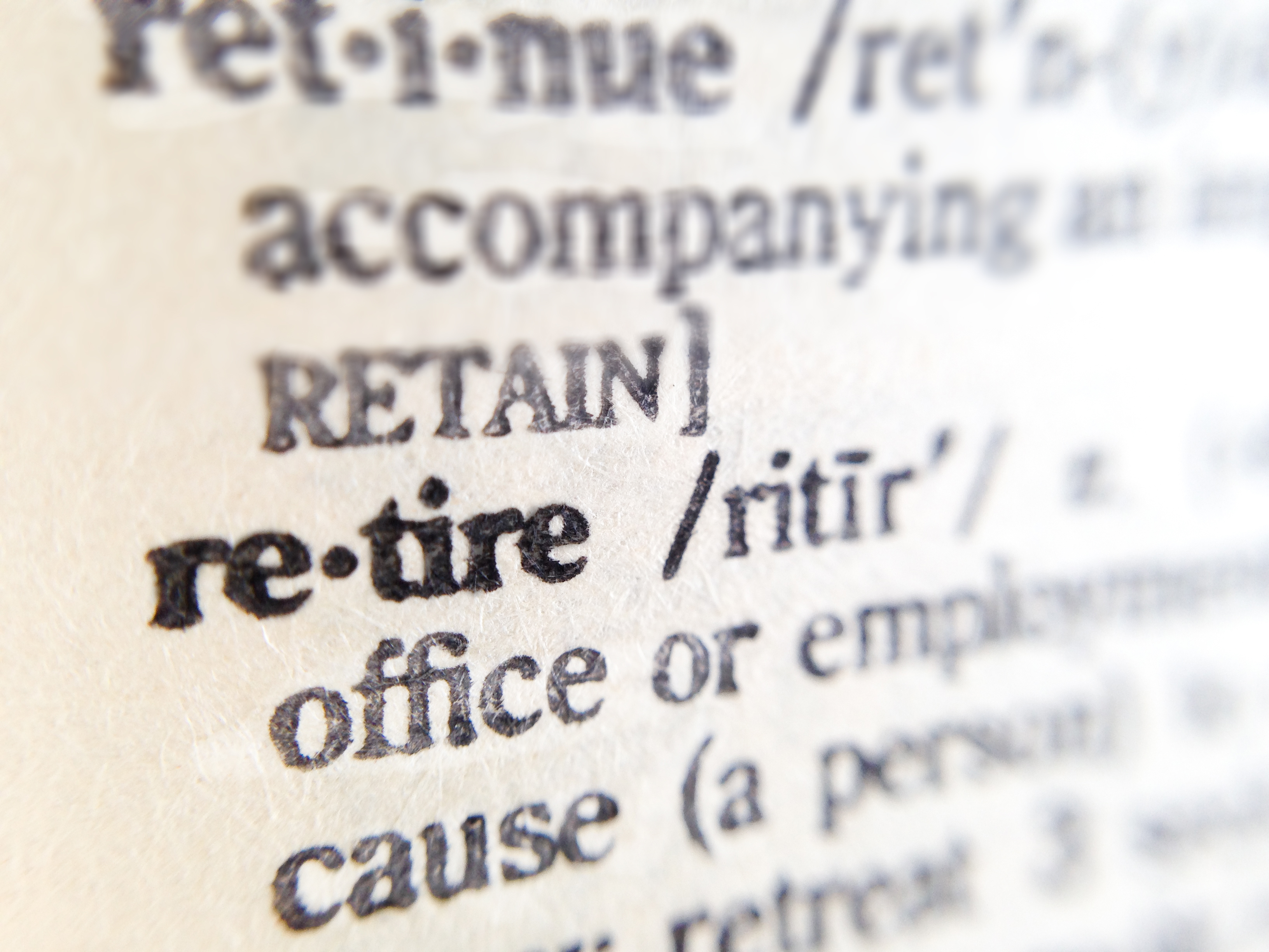 Dictionary entry for the word retire in black bold letters.