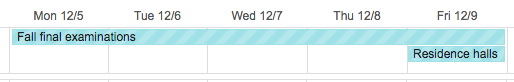 Screenshot of a table showing exam dates for four subjects.